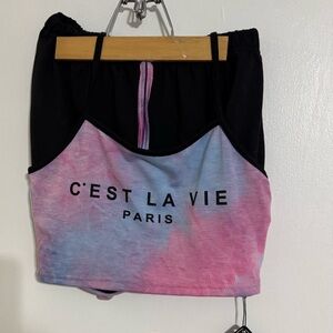 C'est La Vie Paris Crop Top and Shorts set size Small NWT
